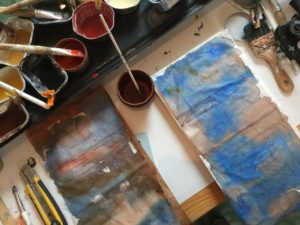 papier encré bleu et sépia