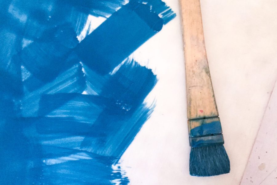 Fond-bleu-encaustique Fond bleu turquoise cobalt foncé pour le tableau longwy